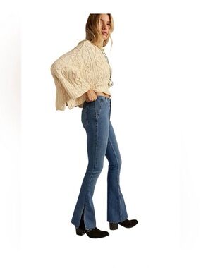 We The Free Mid-Rise Blue Flare Jeans with Hem Slit